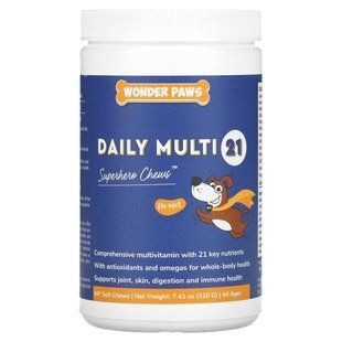 Wonder Paws, Daily Multi 21, Superhero Chews для собак, для всех возрастов, 60 жевательных таблеток, 210 г (7,41 унции) купить в Киеве и Украине