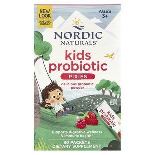 Probiotic for children Nordic Naturals (Kids Probiotic Pixies) 3 billion CFU 30 packets with berry flavor.