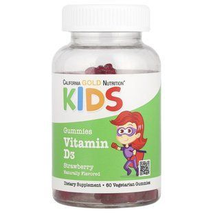 California Gold Nutrition, Vitamin D3 For Children, No Gelatin, Natural Strawberry, 60 Vegetarian Gummies купить в Киеве и Украине