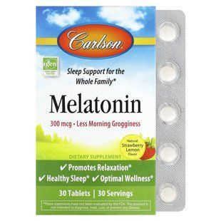 Carlson, Melatonin, Natural Strawberry Lemon, 300 mcg, 30 Tablets купить в Киеве и Украине