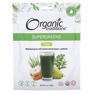 Organic Traditions, Supergreens, Pear, 3.5 oz (100 g) купить в Киеве и Украине