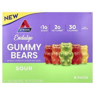 Atkins, Endulge&trade;, Gummy Bears, Sour, 6 Packs, 1.06 oz (30 g) Each купить в Киеве и Украине