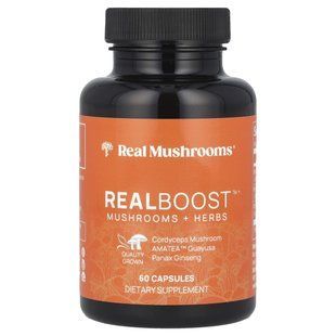 Real Mushrooms, Realboost, гриби й трави, 60 капсул