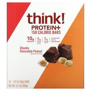 Батончик з протеїном і клітковиною, шоколад і арахіс, ThinkThin, 10 батончиків, 1,41 унц (40 г) кожен