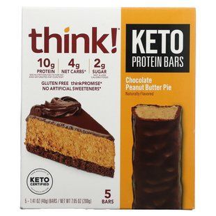 Think !, Keto Protein Bars, Chocolate Peanut Butter Pie, 5 Bars, 1.41 oz (40 g) Each купить в Киеве и Украине