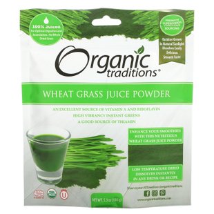 Порошок сока пшеничной травы Organic Traditions (Wheat Grass Juice Powder) 150 г купить в Киеве и Украине