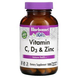 Bluebonnet Nutrition, витамины&nbsp;C, D3 и цинк, 100&nbsp;растительных капсул купить в Киеве и Украине