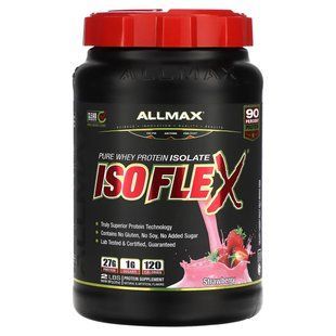 Isolate whey protein ALLMAX Nutrition (Isoflex) 907 g with strawberry flavor.