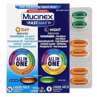 Mucinex, Fast-Max, денний/нічний засіб від застуди та грипу, максимальна ефективність, для дітей старше 12 років, 24 гель-капсули