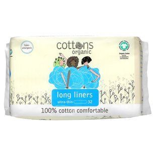 100% натуральный хлопок, длинная подкладка, ультратонкий, 100% Natural Cotton Coversheet, Long Liners, Ultra-Thin, Cottons Comforts, 32 лайнеров купить в Киеве и Украине