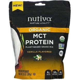 Organic protein MCT, cocktail mix on a plant-based, vanilla, Organic MCT Protein, Plant-Based Shake Mix, Vanilla, Nutiva, 390 g