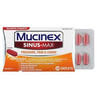 Mucinex, Sinus-Max, Pressure, Pain & Cough, For Ages 12+, 20 Caplets купить в Киеве и Украине