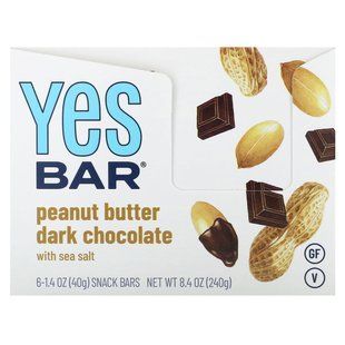 Yes Bar, Snack Bar, Peanut Butter Dark Chocolate with Sea Salt, 6 Bars, 1.4 oz (40 g) Each купить в Киеве и Украине