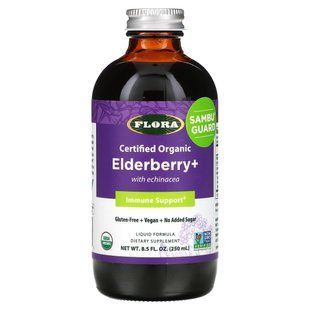 Сертифицированная органическая бузина +, Certified Organic Elderberry +, Flora, 250 мл купить в Киеве и Украине