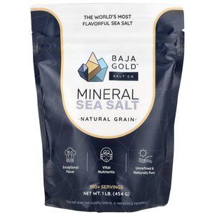 Baja Gold Salt Co., Минеральная морская соль, натуральная зерновая, 454 г (1 фунт) купить в Киеве и Украине