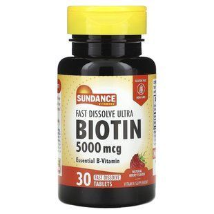 Sundance Vitamins, Fast Dissolve Ultra Biotin, Natural Berry, 5,000 mcg, 30 Fast Dissolve Tablets купить в Киеве и Украине