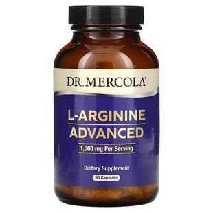 L-arginine with improved formula, Dr. Mercola, 1000 mg, 90 capsules.