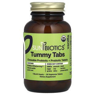 Sunbiotics, Потужні пробіотики з органічними пребіотиками кореня якону, 30 вегетаріанських таблеток