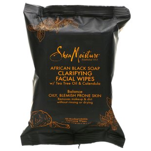 Африканское черное мыло, очищающие салфетки для лица, African Black Soap, Clarifying Facial Wipes, SheaMoisture, 30 салфеток купить в Киеве и Украине