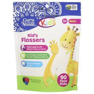 GuruNanda, Kids, Kid's Flossers, Ages 3+, Mixed Berries With Flouride, 90 Floss Picks купить в Киеве и Украине