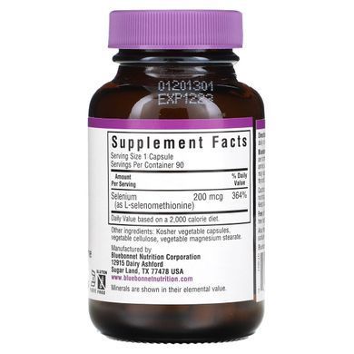 Selenium, non-yeast selenium methionine, Bluebonnet Nutrition, 200 mcg, 90 vegetarian capsules