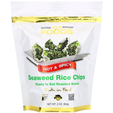Рисовые чипсы с морскими водорослями острые California Gold Nutrition (Seaweed Rice Chips) 60 г купить в Киеве и Украине