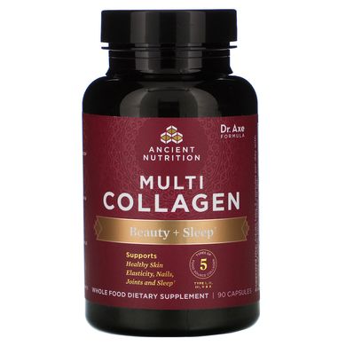 Мультиколаген, краса + сон, Multi Collagen, Beauty + Sleep, Dr. Axe / Ancient Nutrition, 90 капсул