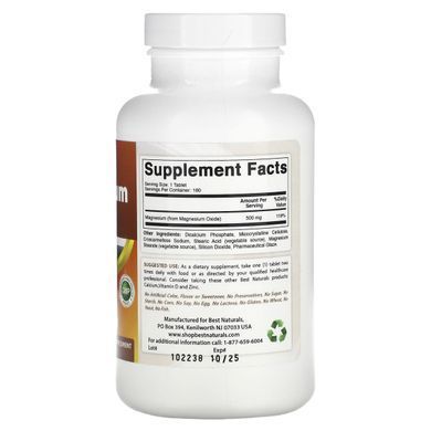 Best Naturals, оксид магнію, 500 мг, 180 таблеток