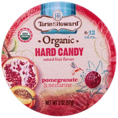 Органічні, тверді цукерки, гранат і нектарин, Torie,Howard, 2 унц (57 г)