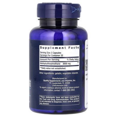 MSM Methylsulfonylmethane (Sulfur) Life Extension (MSM) 1000 mg 100 capsules