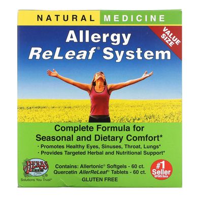 Противоалергенна система ReLeaf в таблетках, Herbs Etc, 2 пляшки, 60 гелевих капсул / пігулок