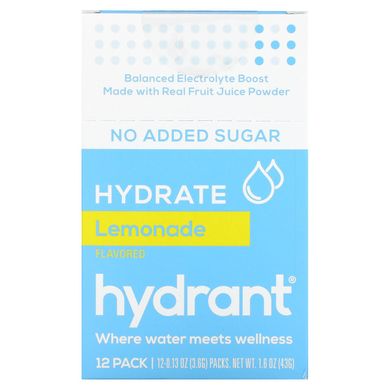 Hydrant, Суміш для напоїв з електролітом, лимонад, 12 упаковок, по 0,13 унції (3,6 г) кожна
