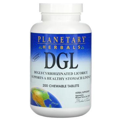 DGL, дегліціризована солодка, Planetary Herbals, 200 жувальних таблеток
