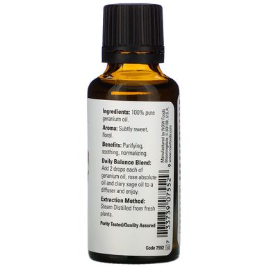 Ефірна олія герані Now Foods (Essential Oils Geranium Oil Soothing Aromatherapy Scent) 30 мл