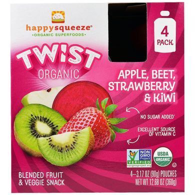 Детское пюре из яблок свеклы клубники киви Happy Family Organics (Inc. Happy Baby Twist) 4 шт. по 90 г купить в Киеве и Украине