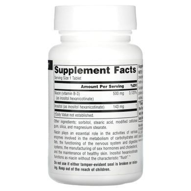 Ніацин, No-Flush Niacin, Source Naturals, 500 мг, 60 таблеток