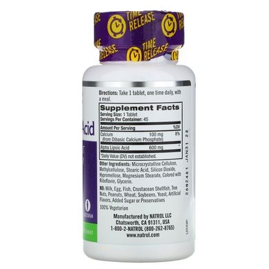 Альфа-ліпоєва кислота, повільне вивільнення, Alpha Lipoic Acid Antioxidant Protection, Natrol, 600 мг, 45 таблеток