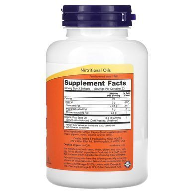 Organic Flax Oil Now Foods (Flax Oil) 1000 mg 100 Gel Capsules