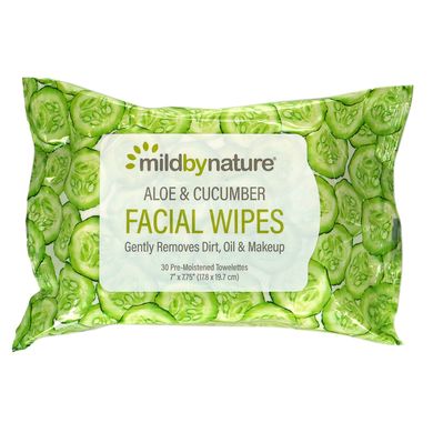 Серветки для обличчя з алое і огірком, біорозкладальний продукт, Mild By Nature, 30 вологих серветок