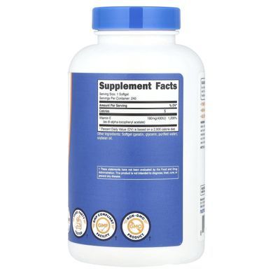 Nutricost, Vitamin E, 180 mg (400 IU), 240 Softgels купить в Киеве и Украине