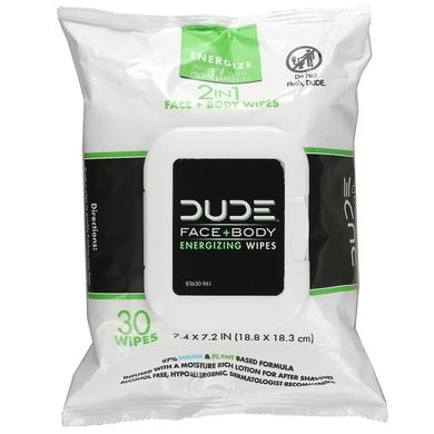 Dude Products, Енергетичні серветки для обличчя та тіла, 30 серветок