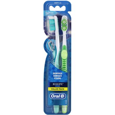 Зубная щетка Vivid, мягкая, 3D White, Vivid Toothbrush, Soft, Oral-B, 2 щетки купить в Киеве и Украине