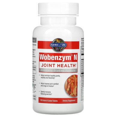 Garden of Life, Wobenzym N, засіб для здоров'я суглобів, 100 таблеток, покритих кишковорозчинною оболонкою