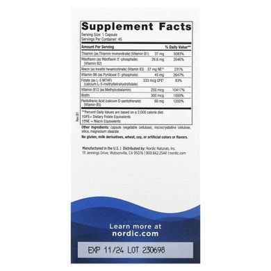 Комплекс вітамінів групи В Nordic Naturals (Vitamin B Complex) 45 м'яких капсул