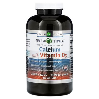 Кальцій з вітаміном Д3 Amazing Nutrition (Calcium With Vitamin D3) 220 м'яких капсул