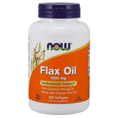 Лляна олія органічна Now Foods (Flax Oil) 1000 мг 100 гелевих капсул