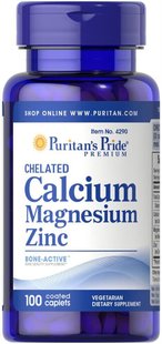 Хелатный Кальций Магний Цинк Puritan's Pride (Chelated Calcium Magnesium Zinc) 1000 мг/400 мг/25 мг 100 таблеток купить в Киеве и Украине