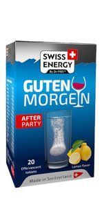 Антипохмільний комплекс, GUTEN MORGEN No Hangover, Swiss Energy, смак лимона, 20 шипучих таблеток