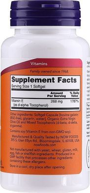 Вітамін Е зі змішаними токоферолами Now Foods (Vitamin E-400) 268 мг 400 МО 100 гелевих капсул