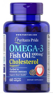 Рыбий жир Омега-3 Плюс Поддержка Холестерина Puritan's Pride (Omega-3 Fish Oil Plus Cholesterol Support) 500/150 мг 60 капсул купить в Киеве и Украине